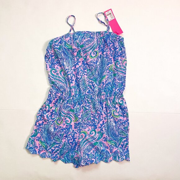 NWT Lilly Pulitzer Girls Mini Jace Romper in Lilac Rose/We Mermaid It Print, Siz - Picture 2 of 6